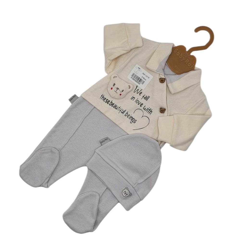 Grenouillère Bébé Garçon en Coton avec Bonnet