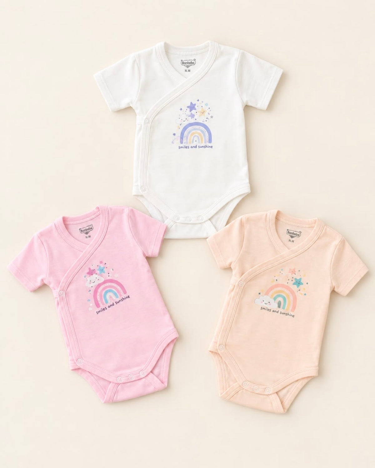 Body Croisé Bébé Fille Arc-en-Ciel "Smiles and Sunshine" Manches Courtes – Naissance