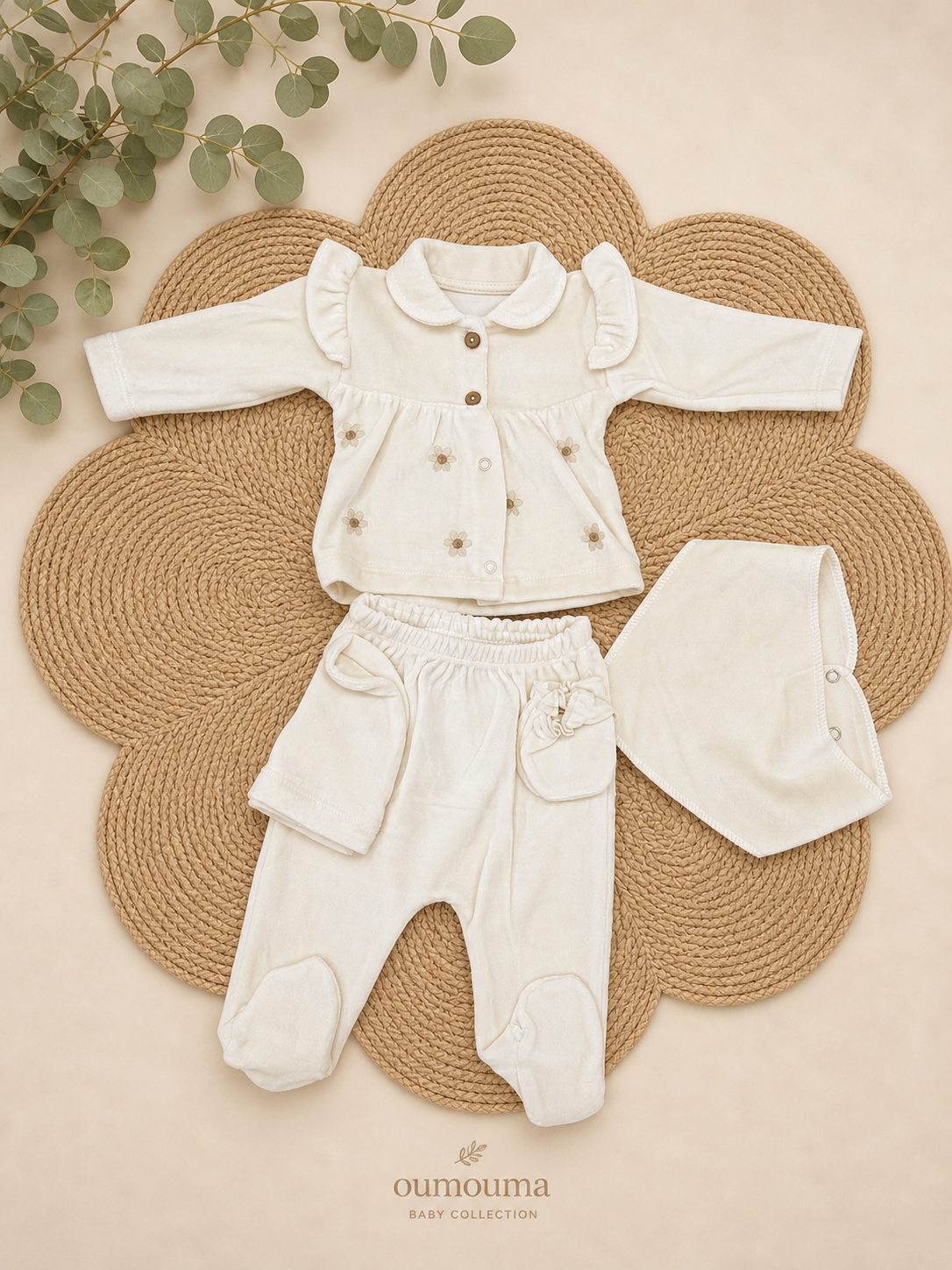 Ensemble naissance col claudine fleurs 0-3 mois