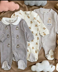 Pyjama Combinaison Bébé Brodé Ourson - Vêtement Naissance 0-3 Mois