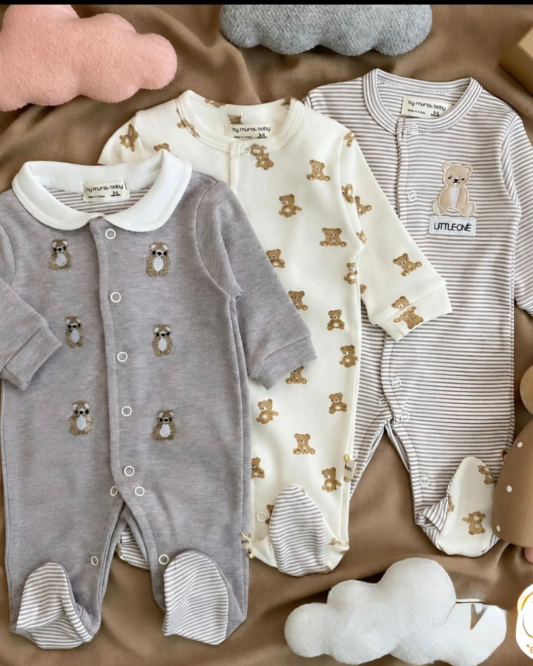 Pyjama Combinaison Bébé Brodé Ourson - Vêtement Naissance 0-3 Mois