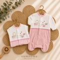 Duo Naissance Velours Brodé Ours & Poisson – Blanc & Rose 0-3 Mois