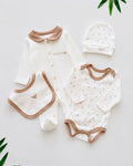 Coffret Naissance 4 Pièces Écru & Beige - Vêtement Bébé 0-3 Mois