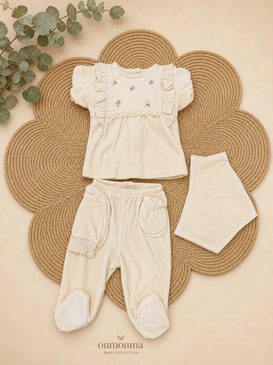 Ensemble naissance blouse smockée  0-3 mois