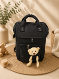 Sac à Dos de Maternité Noir avec Peluche Ourson