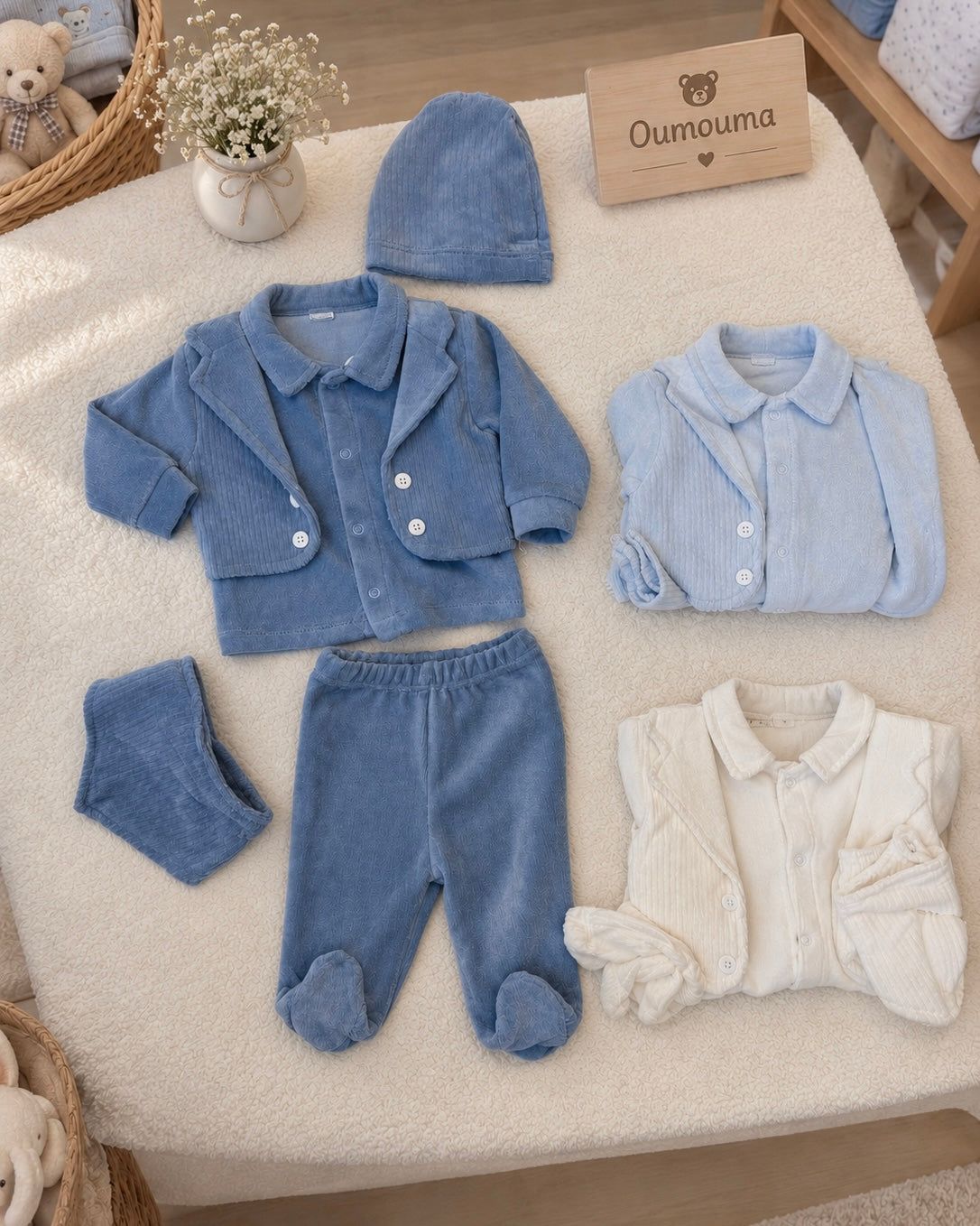 Ensemble Bébé Garçon Velours Côtelé Style Blazer 4 Pièces 0-3 Mois
