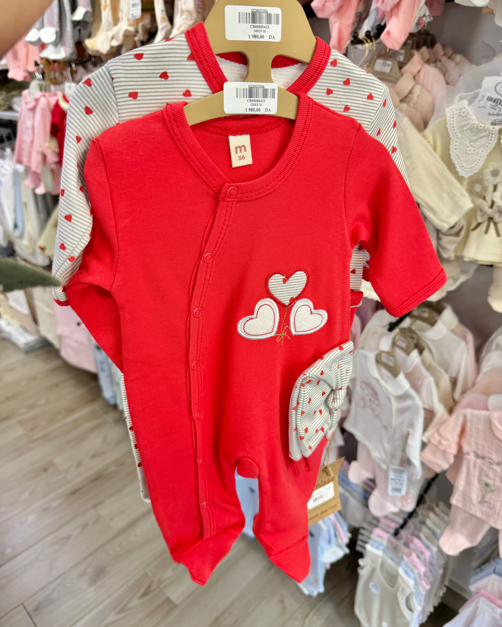 Grenouillères Bébé en Maille Côtelée - Motif coeur 0-3/3-6