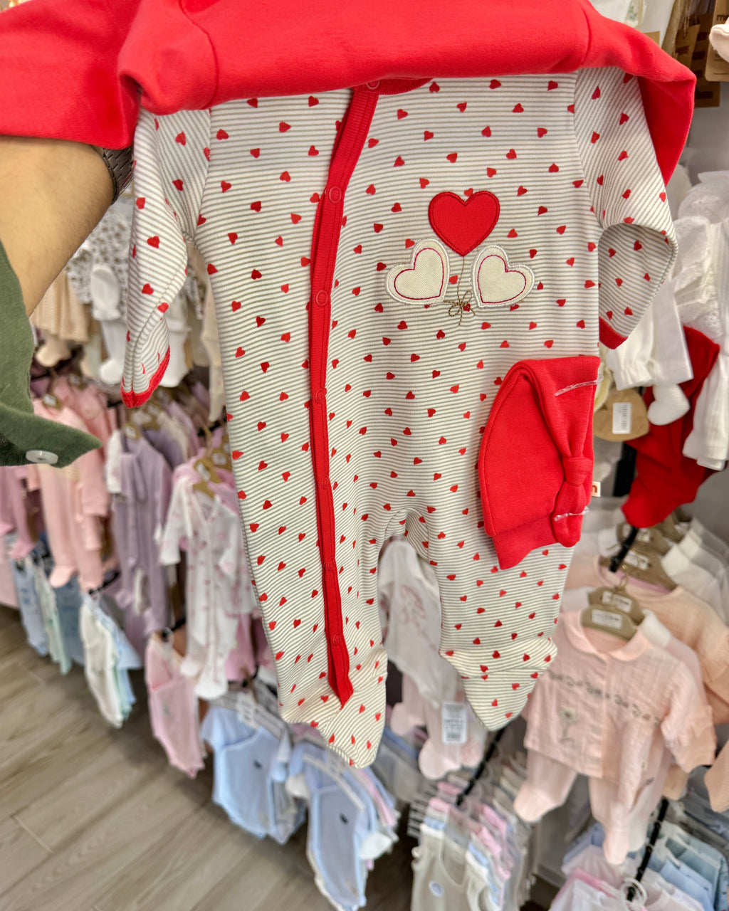 Grenouillères Bébé en Maille Côtelée - Motif coeur 0-3/3-6