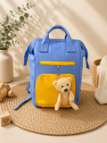 Sac à Dos de Maternité Bleu & Jaune avec Peluche Ourson