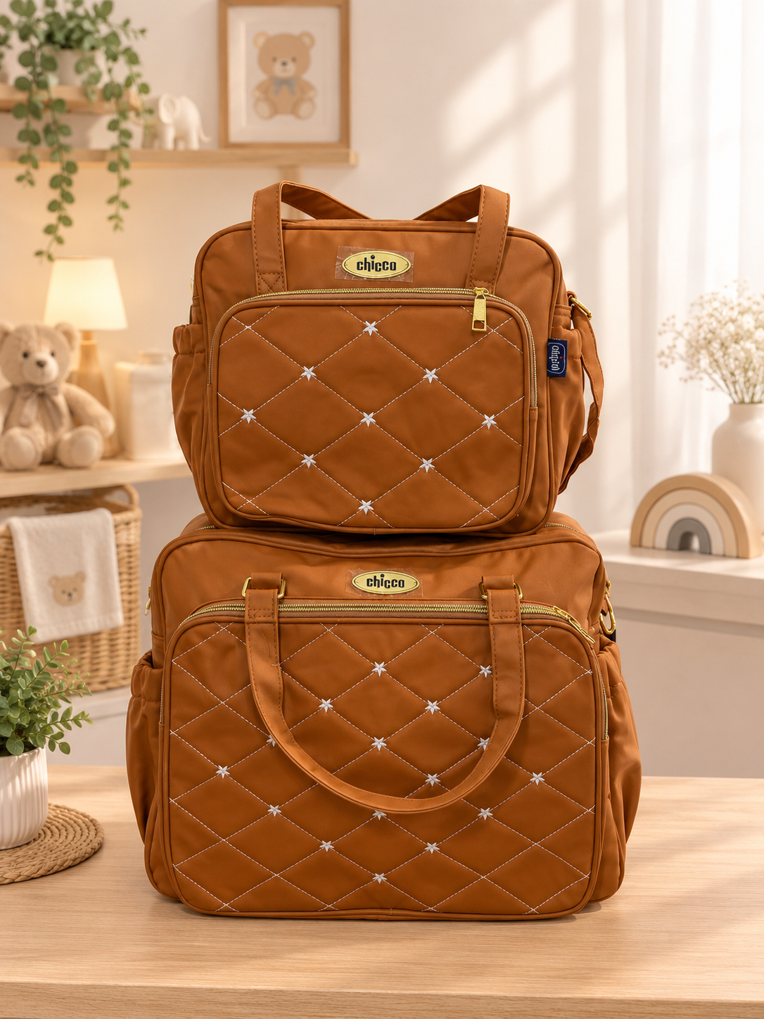 Ensemble de Sacs à Langer Chicco Caramel Matelassé Étoiles