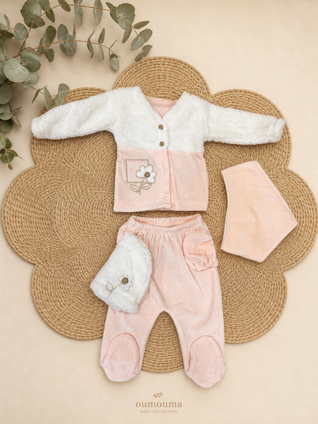 Ensemble naissance gilet fourrure fleur 0-3 mois