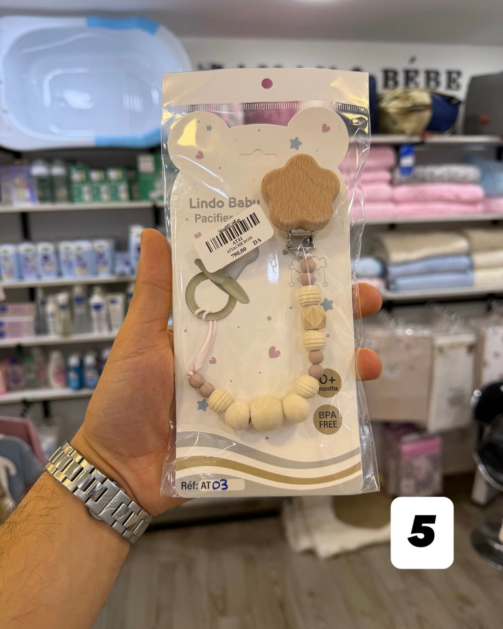 Attache-Sucette en Bois Naturel &amp; Silicone – Lindo Baby