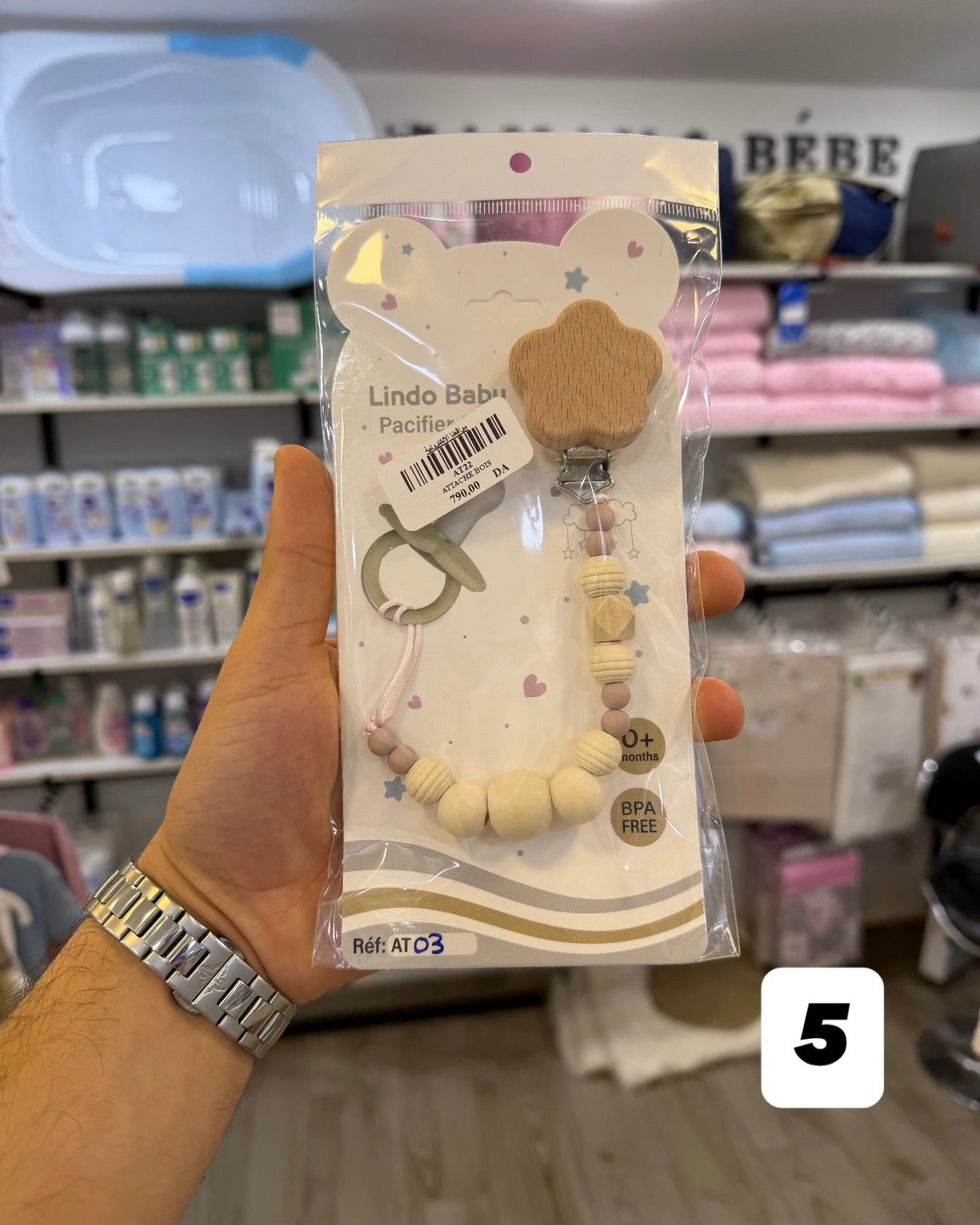 Attache-Sucette en Bois Naturel &amp; Silicone – Lindo Baby