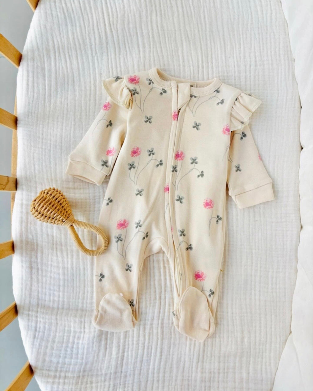 Pyjama Combinaison Bébé Fille à Volants - Vêtement Naissance 0-3 Mois