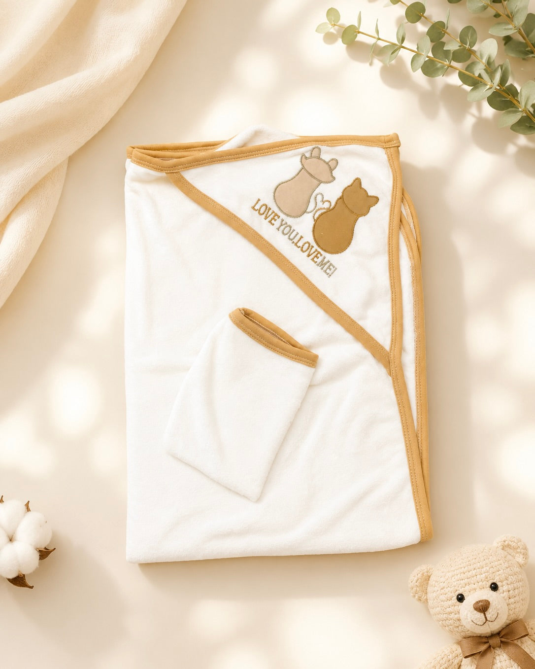 Cape de bain bébé avec gant de toilette