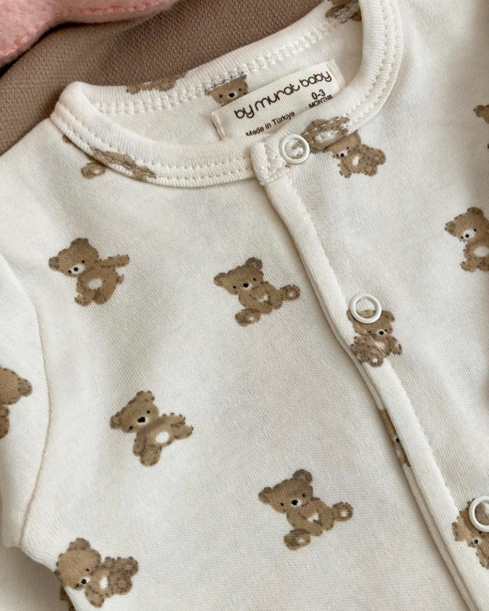 Pyjama Combinaison Bébé Brodé Ourson - Vêtement Naissance 0-3 Mois