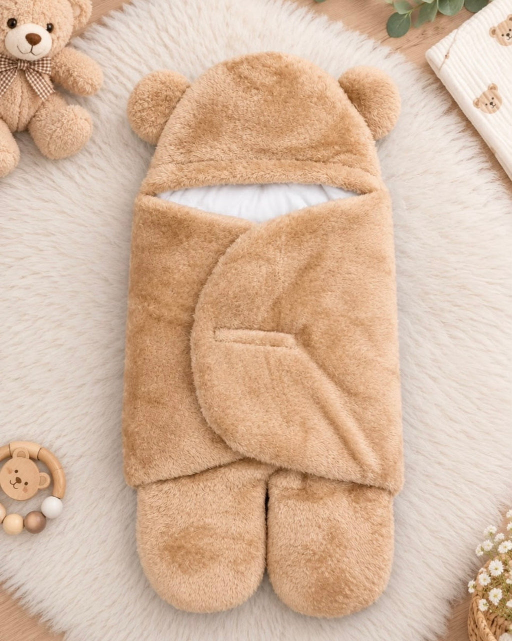 Nid d'Ange Bébé Ours en Peluche – Cocon de Naissance Ultra Doux 0-3 Mois
