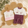 Duo Naissance Velours Brodé Ours & Poisson – Rose & Prune 0-3 Mois