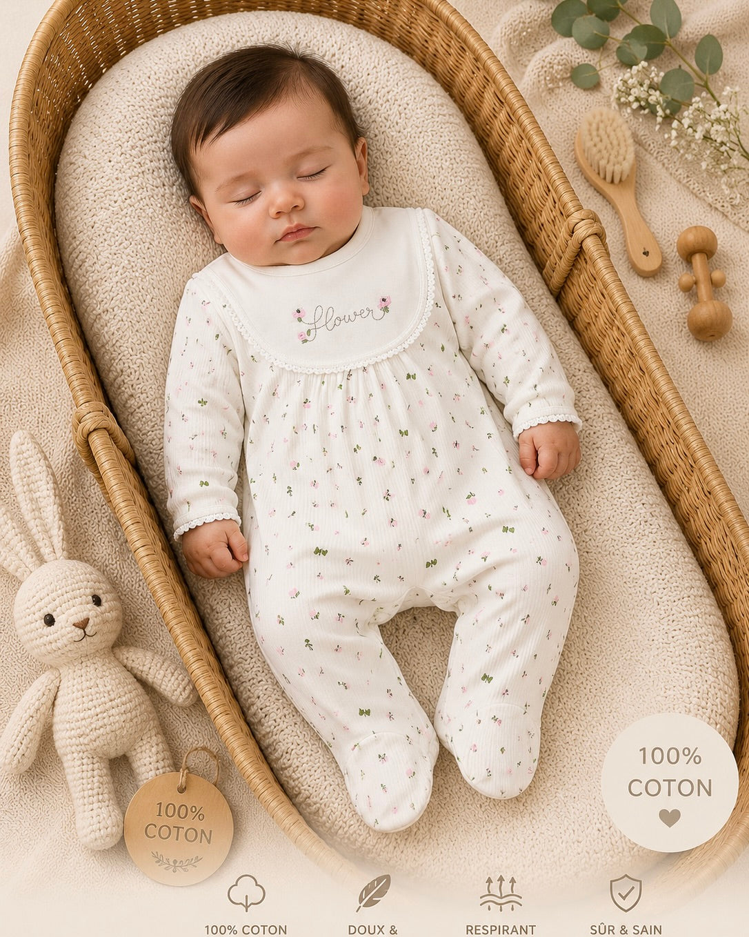 Grenouillère 100% coton 0-6 mois