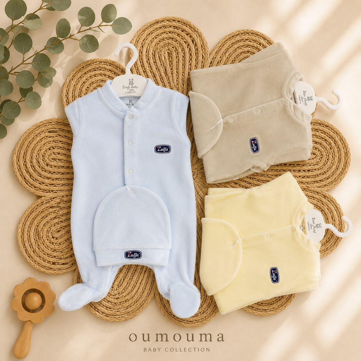 Duo Gilet & Bonnet Velours Naissance – 3 Coloris 0-3 Mois