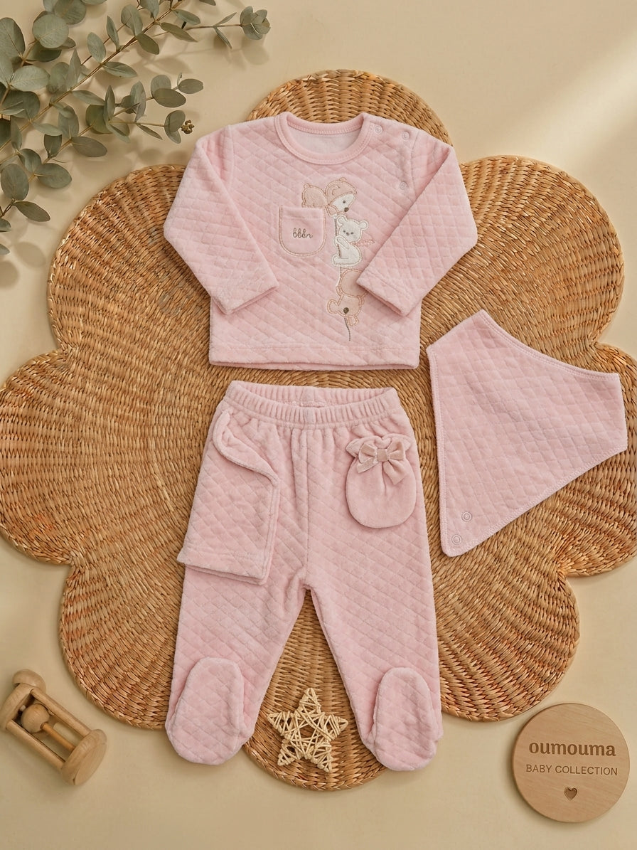 Ensemble naissance velours matelassé oursons 0-3 mois