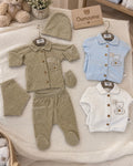 Ensemble Bébé Col Chemise Ourson Matelassé 5 Pièces 0-3 Mois
