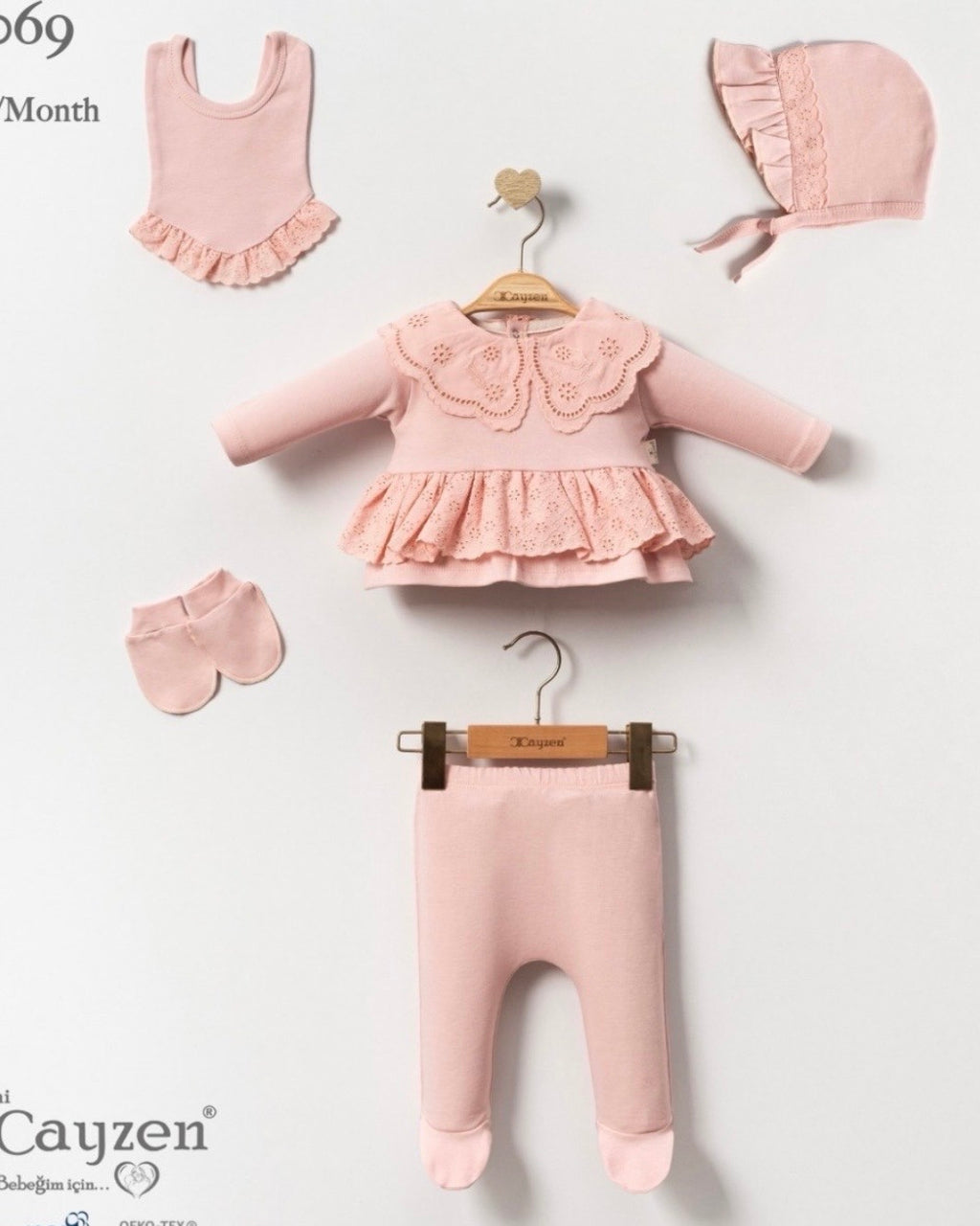 Ensemble Bébé Fille Rose Poudré Dentelle 4 Pièces 0-3 Mois