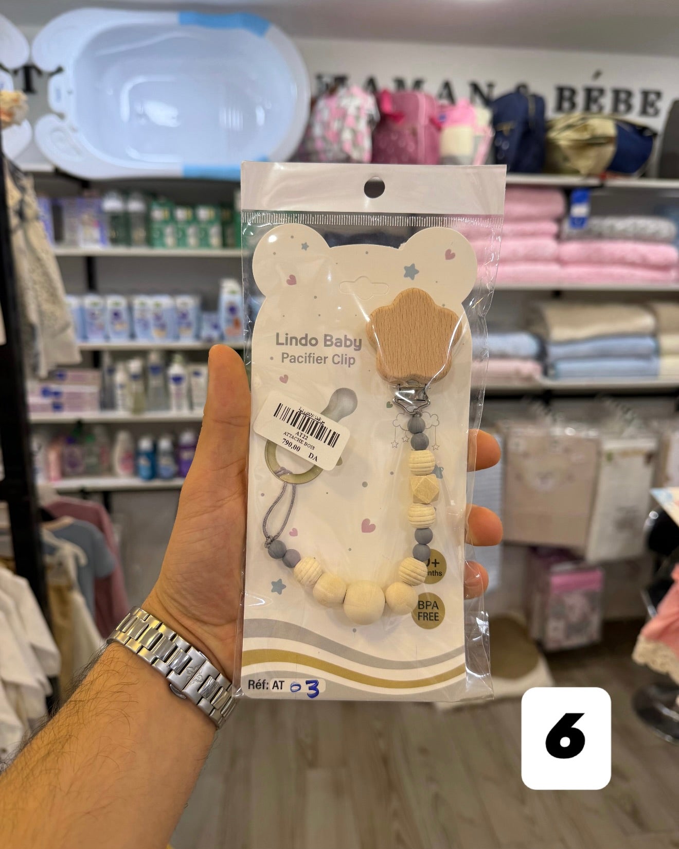 Attache-Sucette en Bois Naturel &amp; Silicone – Lindo Baby