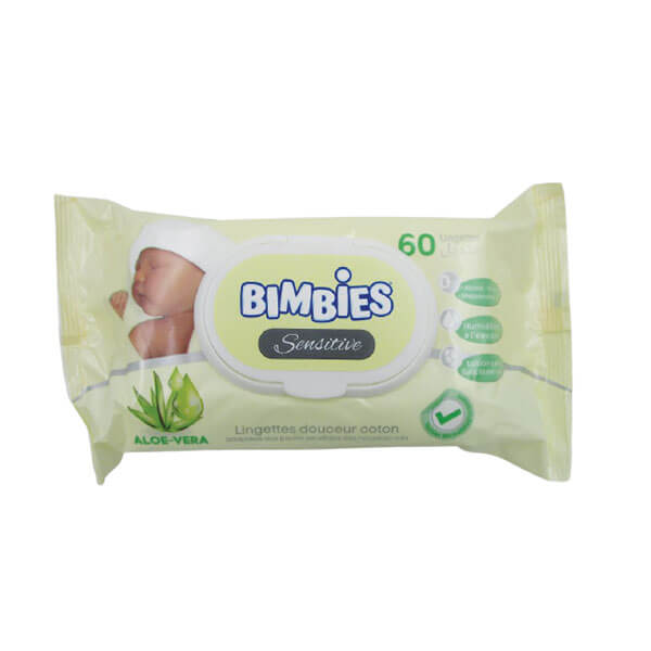 Bimbies Sensitive Lingettes Bébé A L’Aloe Vera (60 unités)