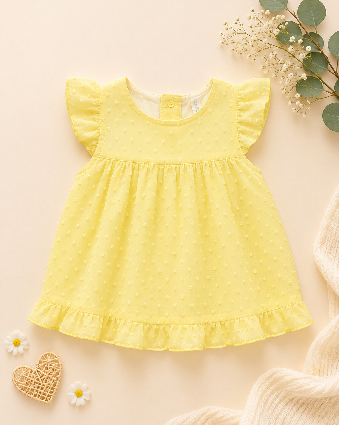 ☀️ Robe "Éclat de Citron" en Plumetis – Fraîcheur & Poésie