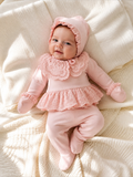 Ensemble Bébé Fille Rose Poudré Dentelle 4 Pièces 0-3 Mois