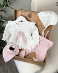 Coffret Naissance 5 Pièces Dentelle Rose - Vêtement Bébé Fille 0-3 Mois