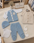 Ensemble Bébé Garçon Bleu & Blanc Ourson Étoile 5 Pièces 0-3 Mois