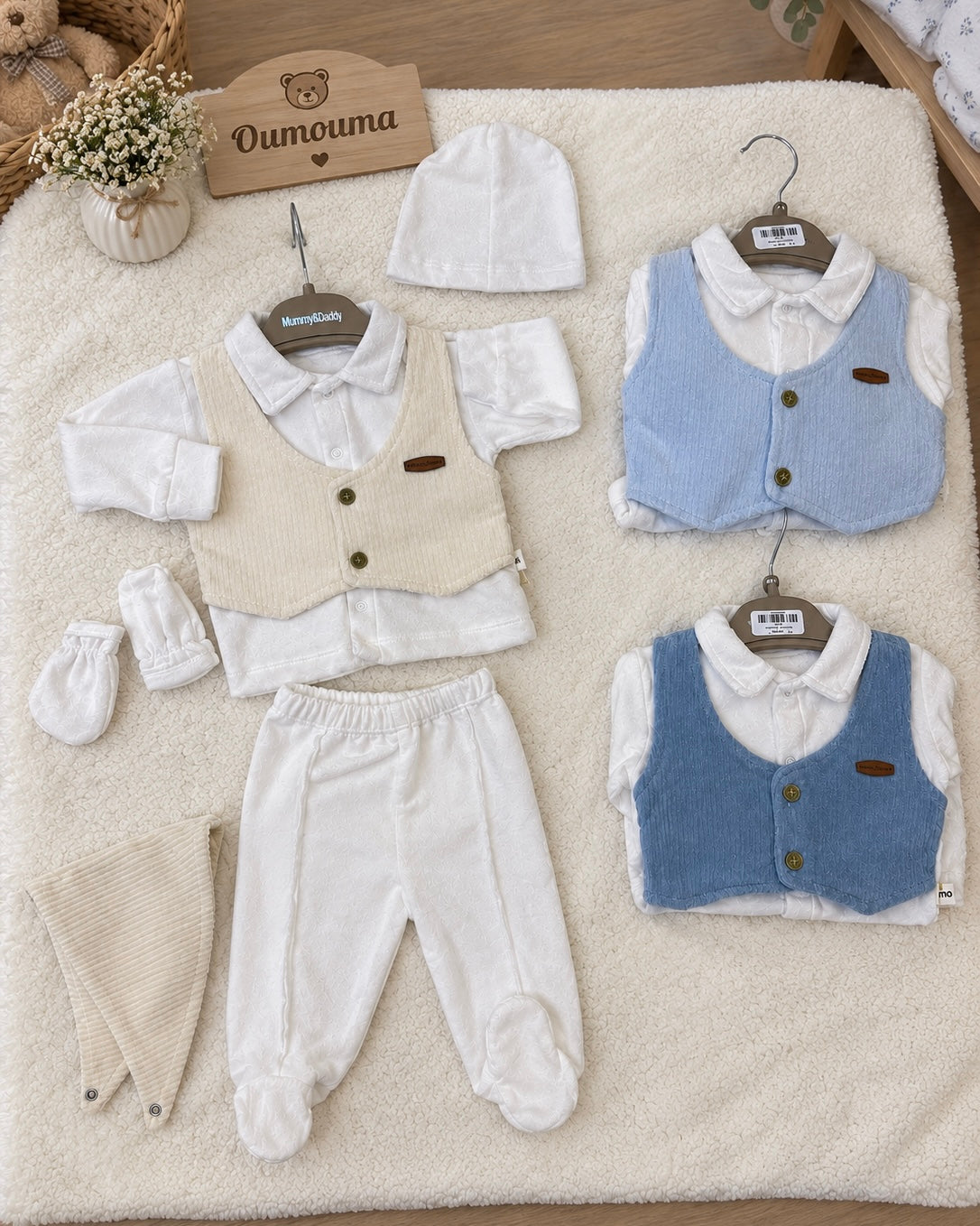 Ensemble Bébé Garçon Chemise & Gilet Velours Côtelé 5 Pièces 0-3 Mois