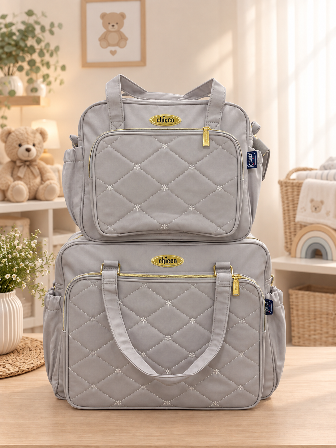 Ensemble de Sacs à Langer Chicco Gris Matelassé Étoiles