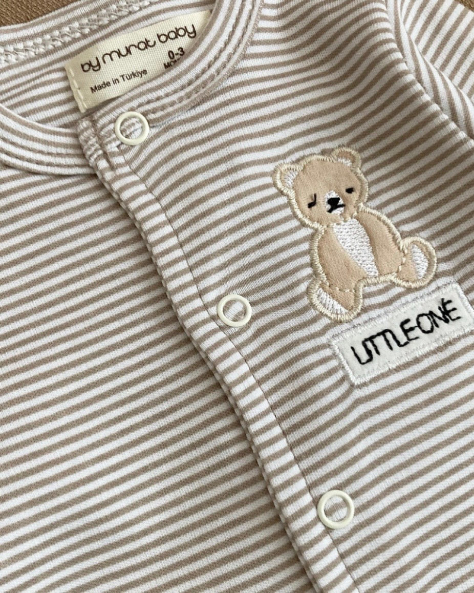 Pyjama Combinaison Bébé Brodé Ourson - Vêtement Naissance 0-3 Mois