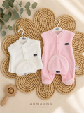 Duo Gilet & Bonnet Velours Naissance – Blanc & Rose 0-3 Mois