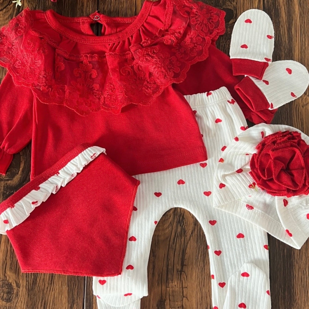 Ensemble bébé 5 pièces cœurs