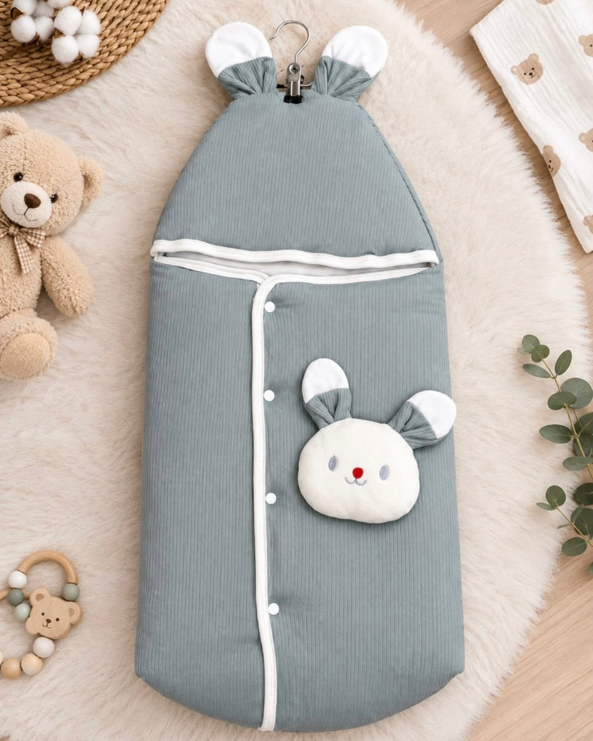 Nid d'Ange Bébé Lapin – Cocon de Naissance à Capuche Oreilles 0-3 Mois