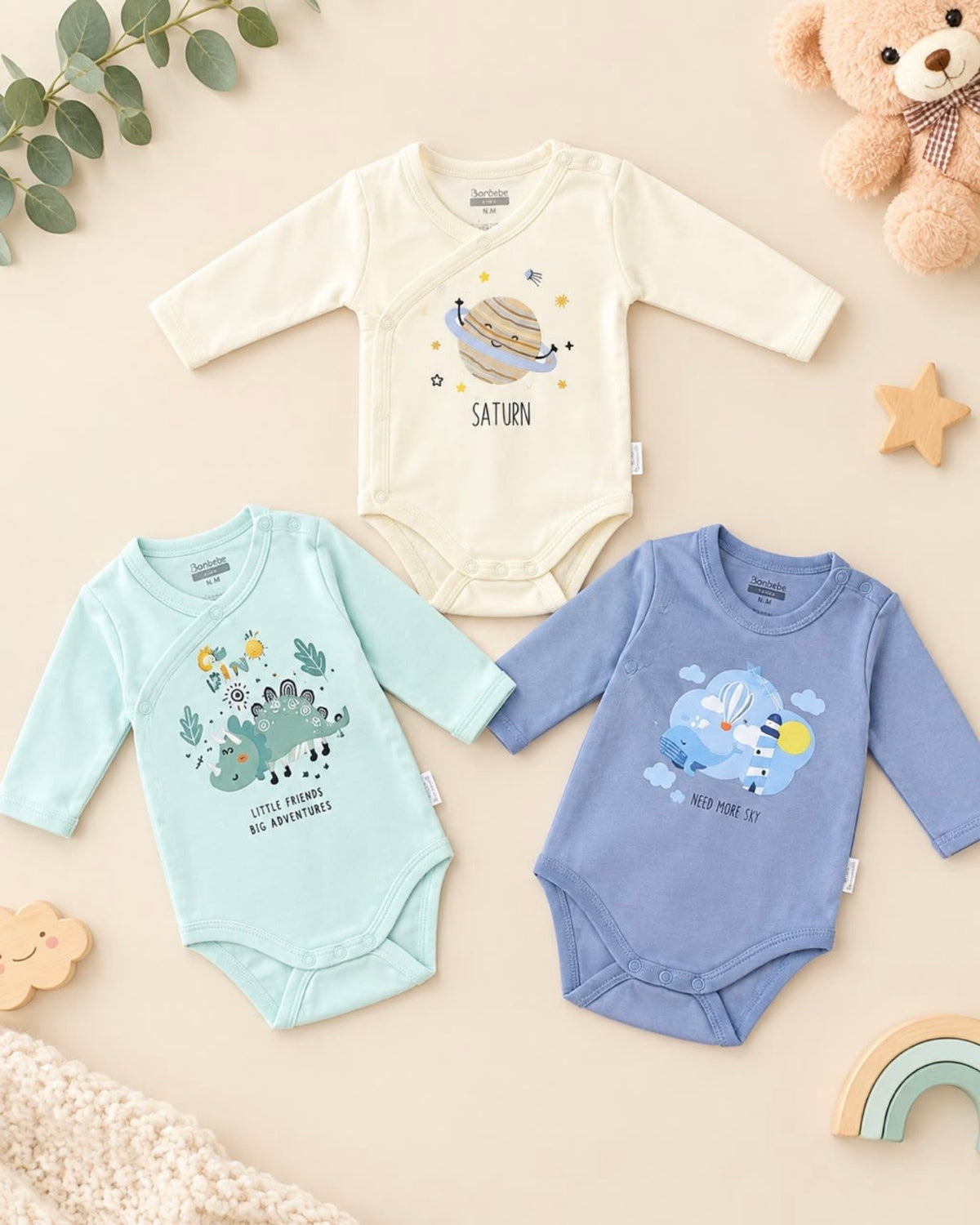 Body Croisé Bébé Garçon Imprimé Aventure Manches Longues – Naissance 0-3 m
