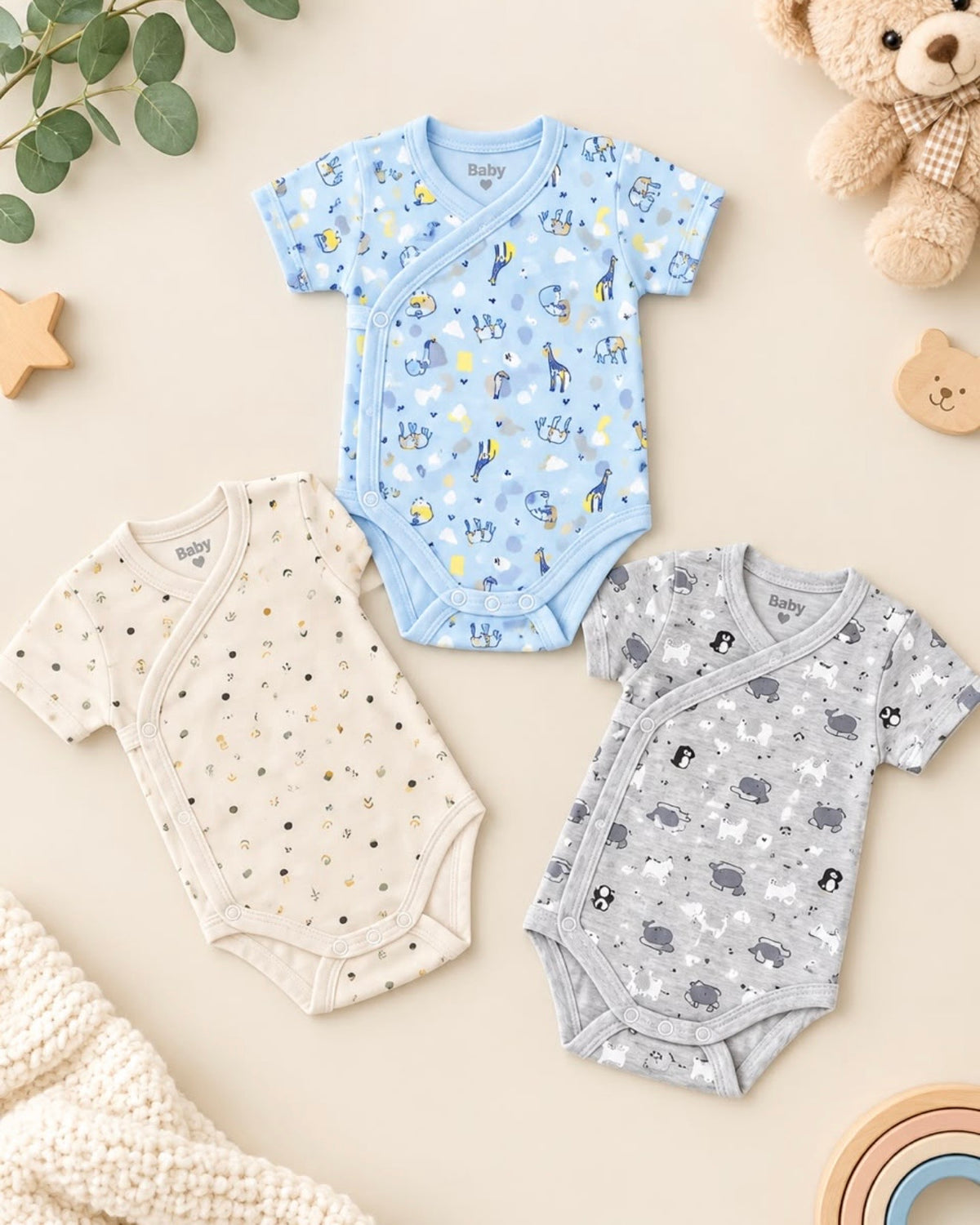 Body Croisé Bébé Garçon Imprimé Safari Manches Courtes – Naissance