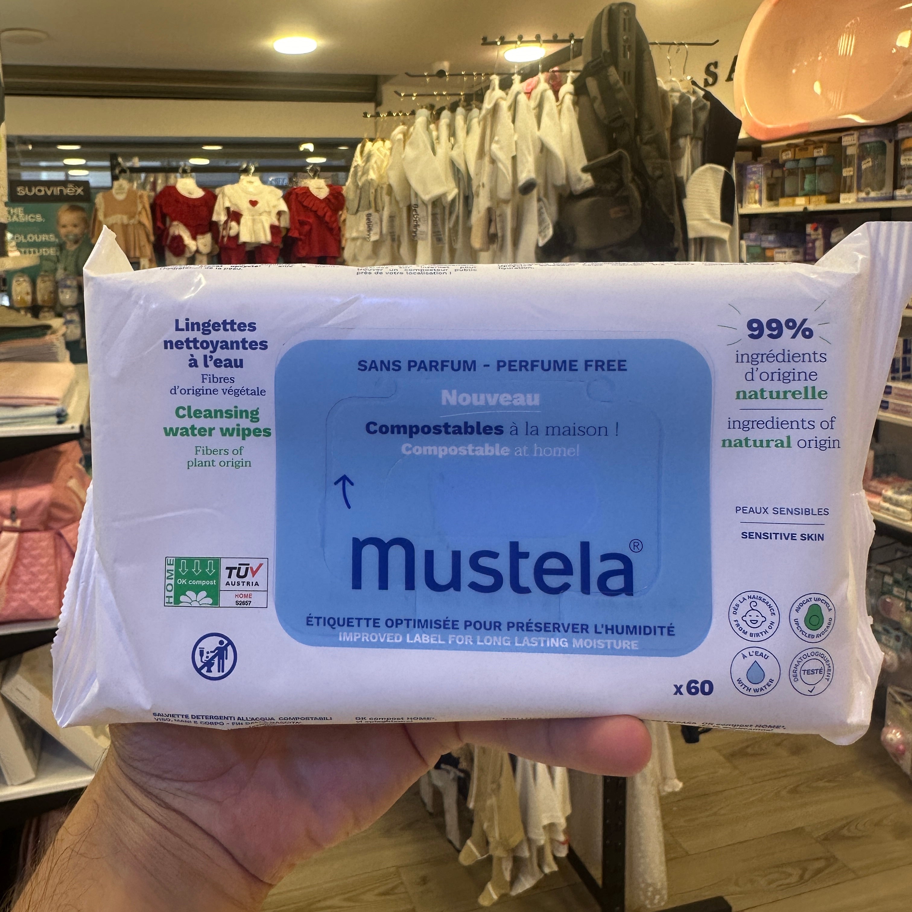 Mustela Lingettes Nettoyantes à l'Eau Compostables (Sans Parfum)