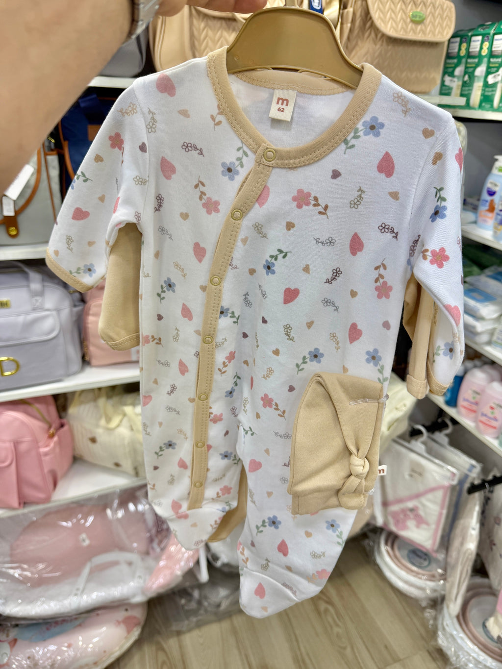 Ensemble Grenouillère & Bonnet Bébé « Douce Floral » 0-3 M
