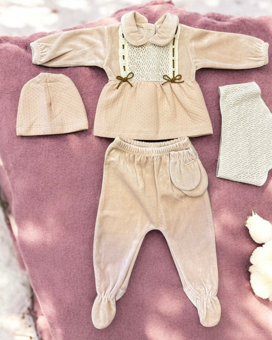 Ensemble 5 Pièces Bébé en Velours 0-3 Mois