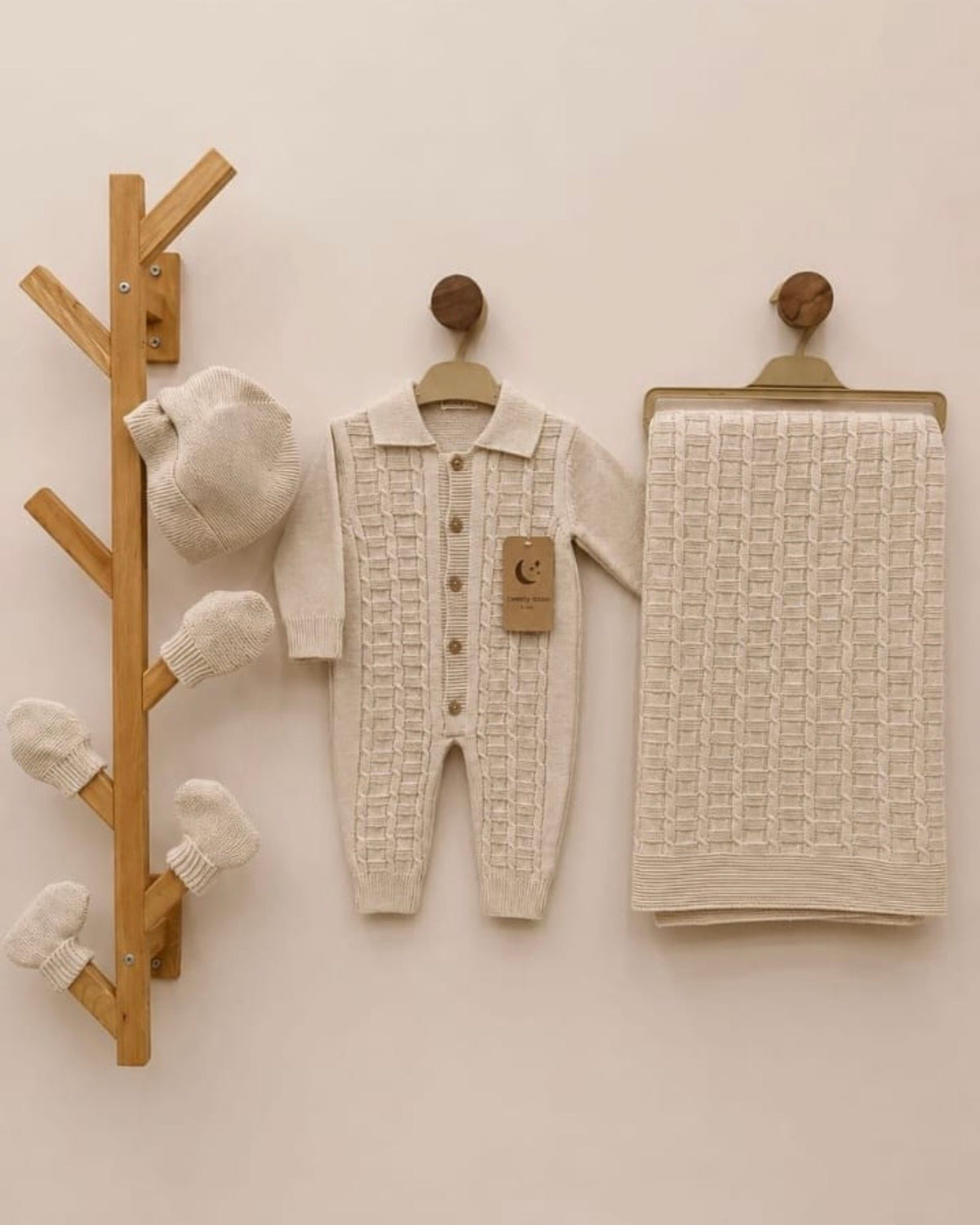 Ensemble de Naissance Tressé en Tricot (5 Pièces) 0-3 Mois