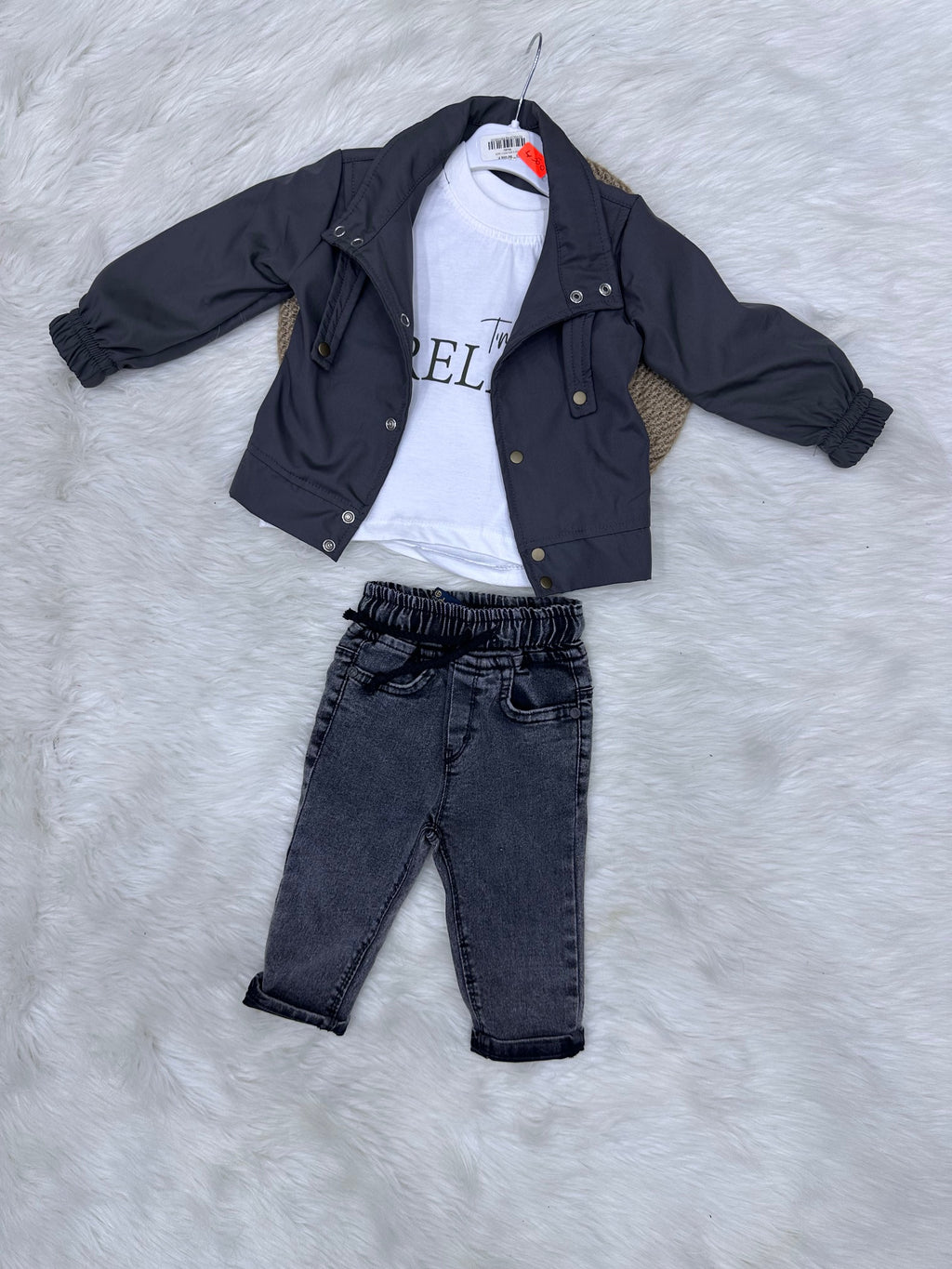 Ensemble 3 Pièces "Urban Relax" – Veste Anthracite & Jean Gris 9-12 Mois