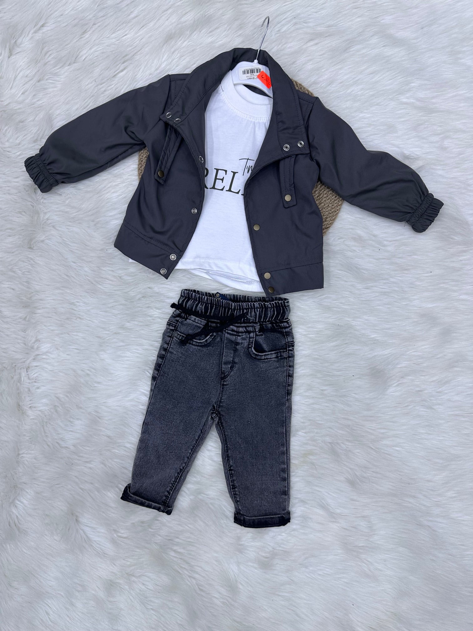 Ensemble 3 Pièces "Urban Relax" – Veste Anthracite & Jean Gris 9-12 Mois