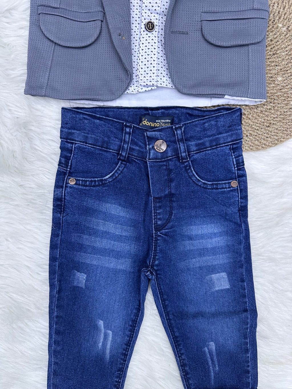 Ensemble 3 Pièces : Costume "Petit Gentleman" Gris & Nœud Papillon 18-24M