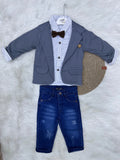 Ensemble 3 Pièces : Costume "Petit Gentleman" Gris & Nœud Papillon 18-24M