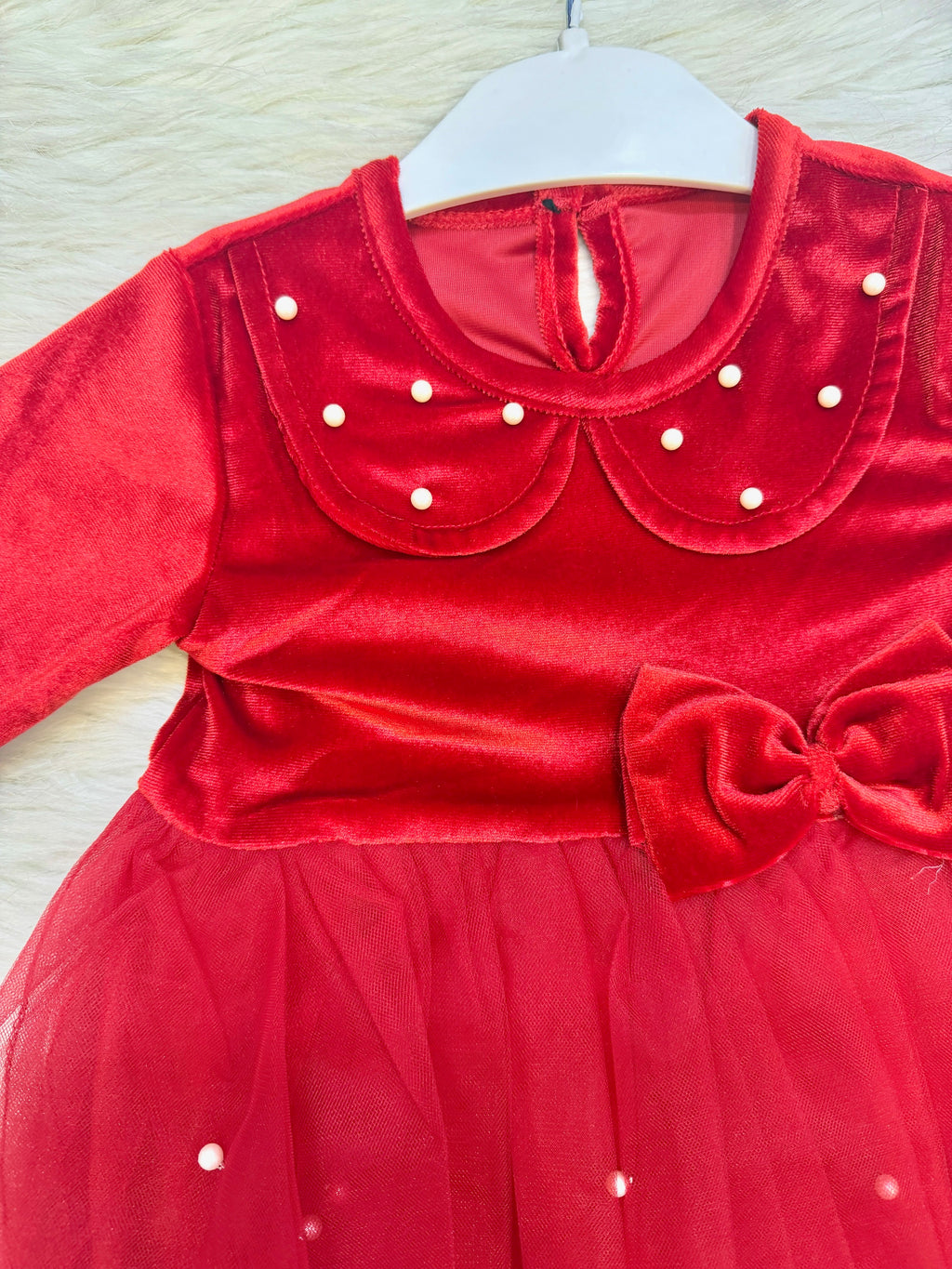 Robe de Fête Bébé "Éclat de Velours" – Rouge Impérial & Perles
